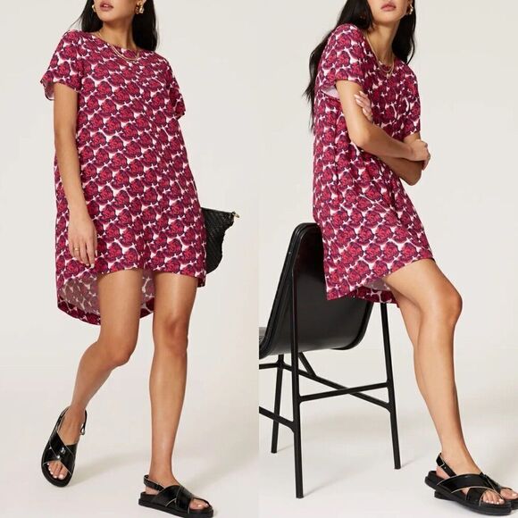 PETER SOM Collective Pop Art Dress Womens 0 Red Floral Shift Short Sleeve - Picture 1 of 15